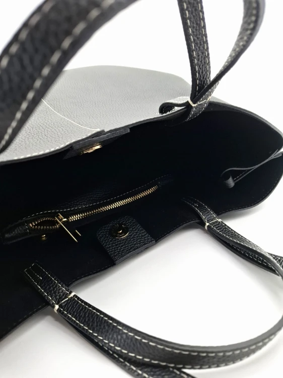 duza torba shopper czarna skora naturalna shopperka lodka vero