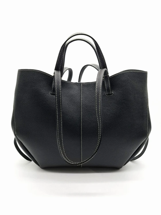 duza torba shopper czarna skora naturalna shopperka lodka vero