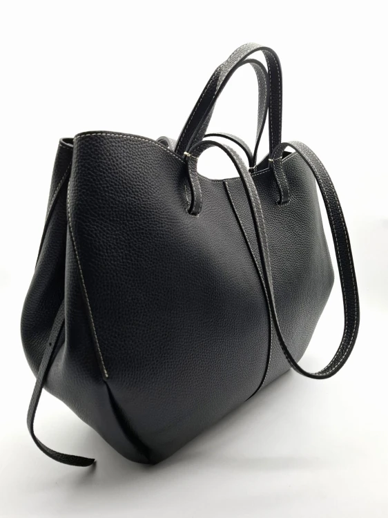 duza torba shopper czarna skora naturalna shopperka lodka vero