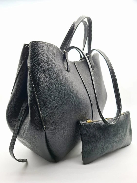 duza torba shopper czarna skora naturalna shopperka lodka vero