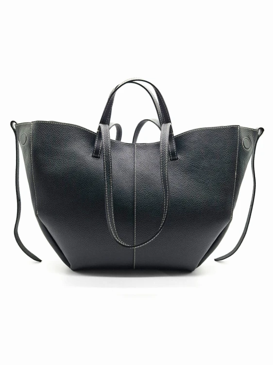 Duża  torebka damska shopper na ramię lub do  ręki kolor czarny vera pelle