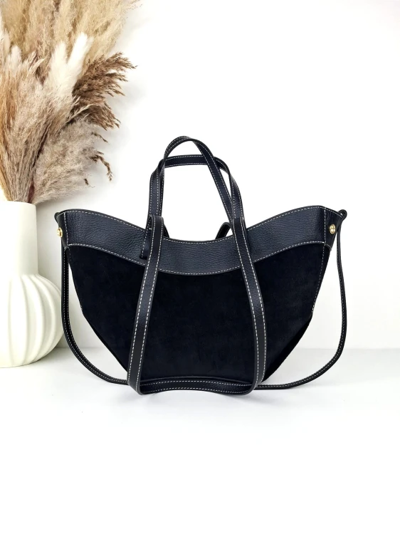 torebka shopper łódka polenka czarna jennie dwa uchwyty rozpinana