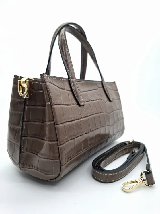 mala torebka croco taupe skorzana