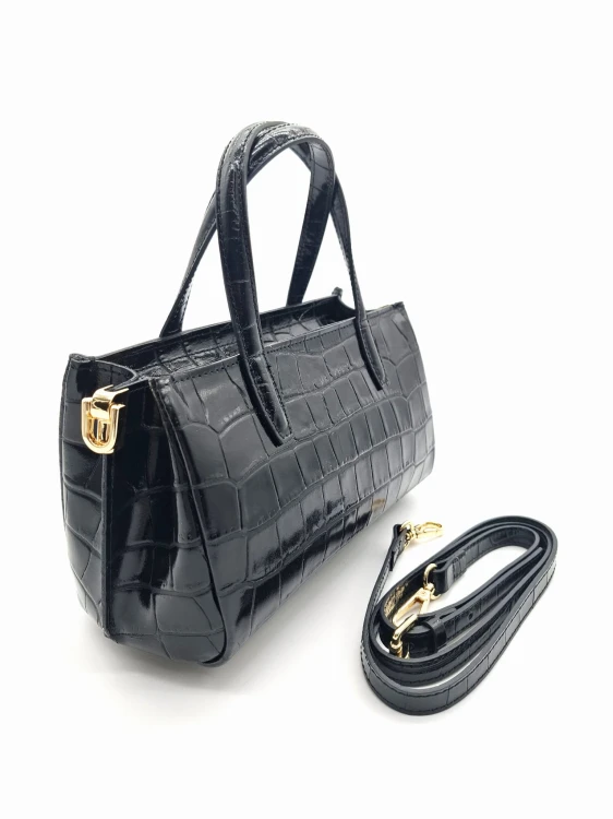 mala torebka czarna skorzana damska croco wloska
