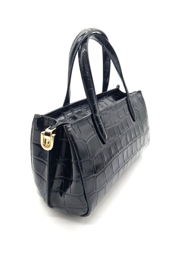 vera pelle mala torebka czarna skorzana damska croco wloska