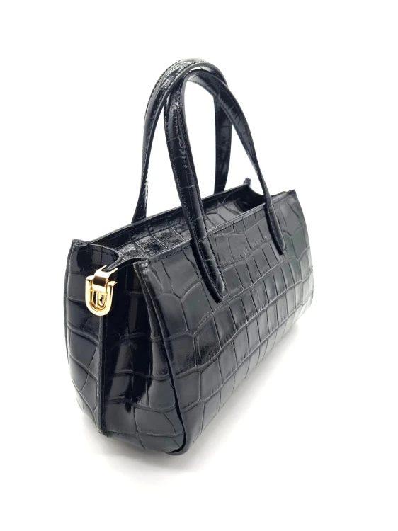 vera pelle mala torebka czarna skorzana damska croco wloska