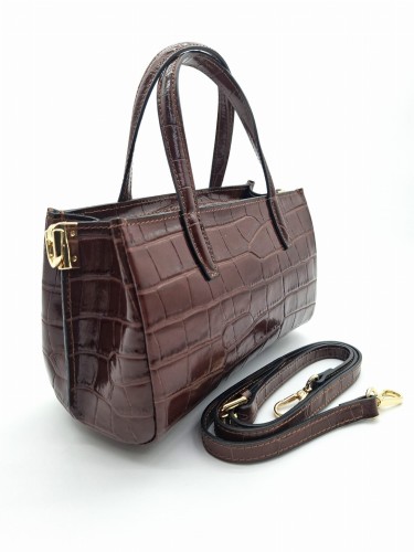 torebka damska kuferek krokodylek brazowy croco vera pelle