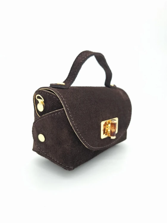 mini torebka na telefon brazowa zamszowa braz czekoladowy