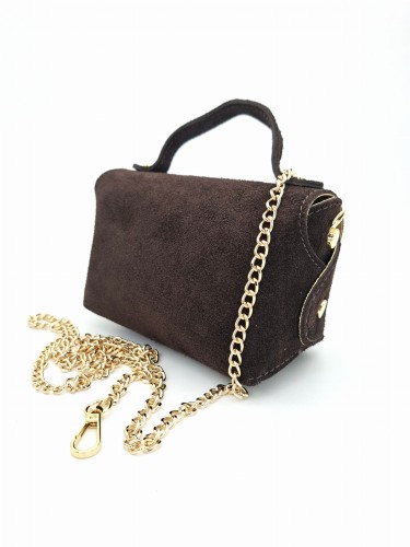 mini torebka na telefon brazowa zamszowa braz czekoladowy