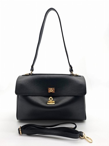 czarna torebka kopertowa wloska dwa paski skora naturalna