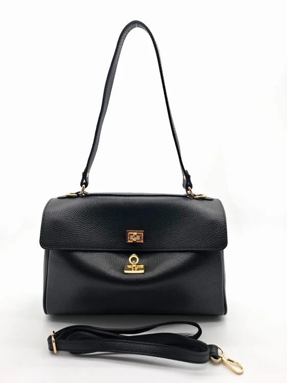 czarna torebka kopertowa wloska dwa paski skora naturalna