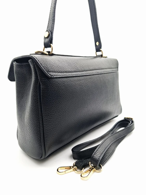 czarna torebka kopertowa wloska dwa paski skora naturalna