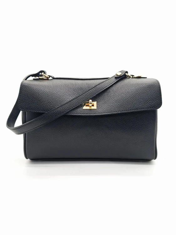 czarna torebka kopertowa wloska dwa paski skora naturalna