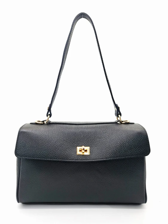 czarna torebka kopertowa wloska dwa paski skora naturalna