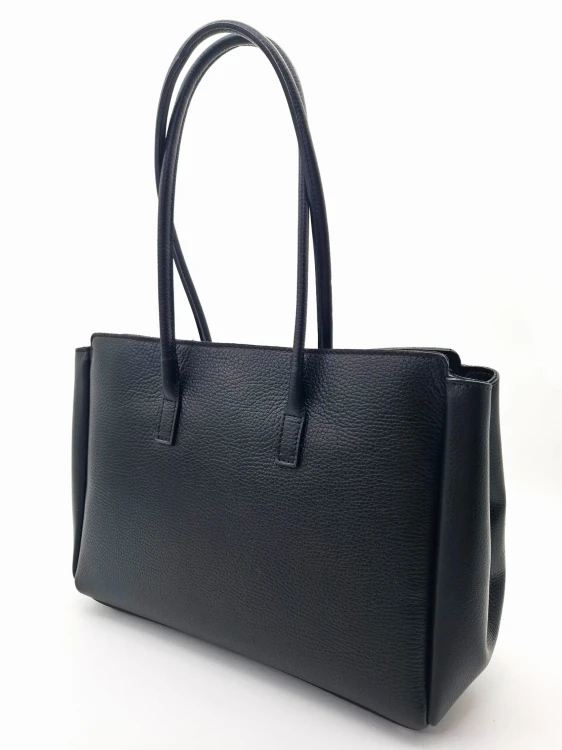 torebka damska shopper czarna rozpinana hermeska miesci a4 skora naturalna