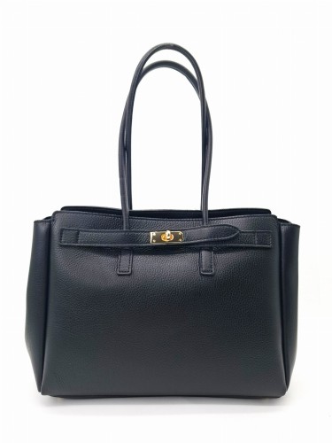 torebka damska shopper czarna rozpinana hermeska miesci a4 skora naturalna