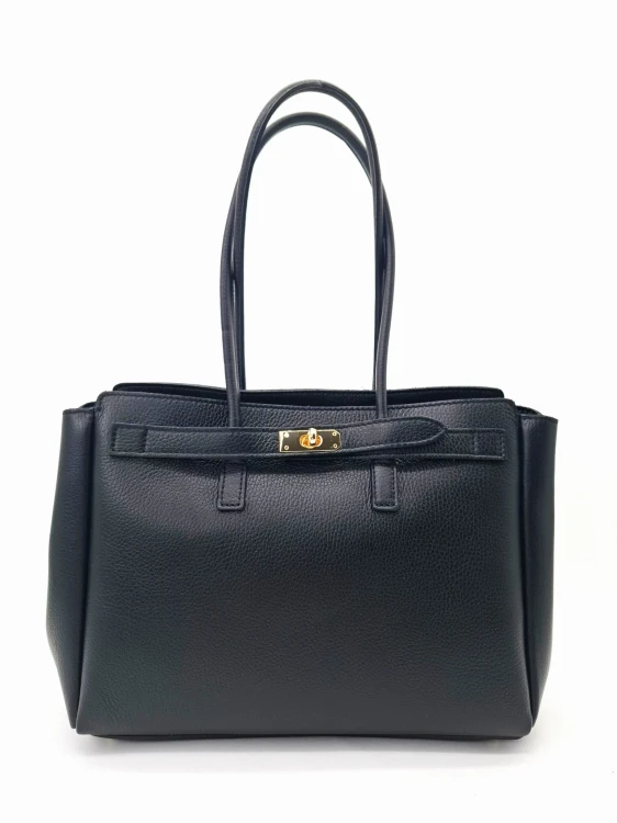 torebka damska shopper czarna rozpinana hermeska miesci a4 skora naturalna