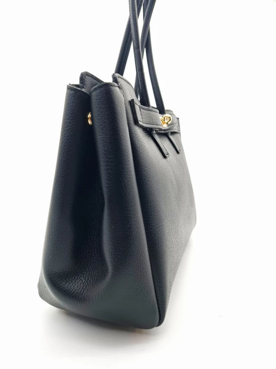 torebka damska shopper czarna rozpinana hermeska miesci a4 skora naturalna