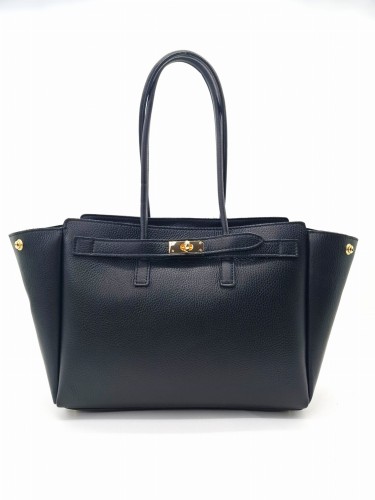 torebka damska shopper czarna rozpinana hermeska miesci a4 skora naturalna