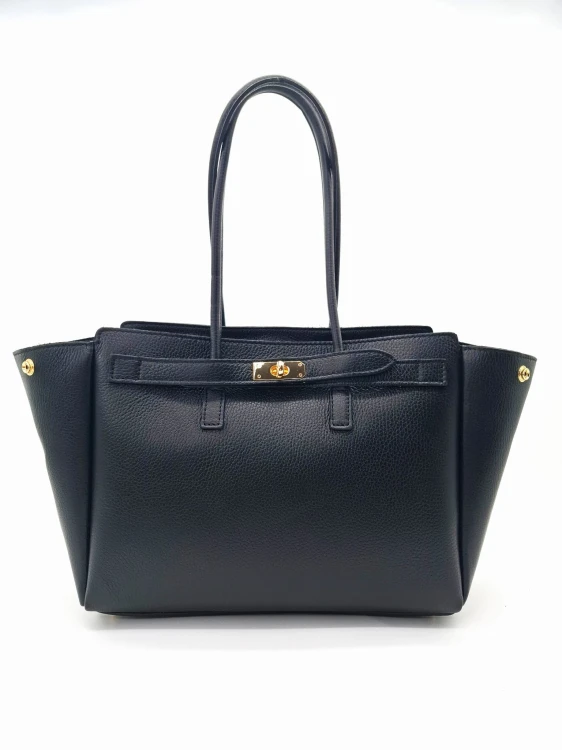 torebka damska shopper czarna rozpinana hermeska miesci a4 skora naturalna