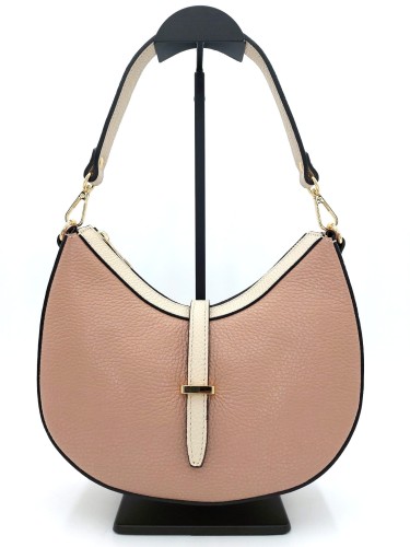 Torebka damska listonoszka na ramię w kolorze beżu i różu vera pelle widok z przodu