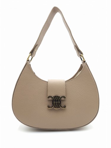 Włoska torebka skórzana w kolorze taupe – elegancka półokrągła forma