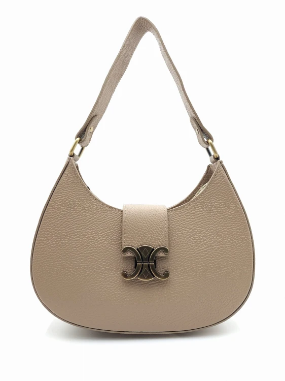 Włoska torebka skórzana w kolorze taupe – elegancka półokrągła forma