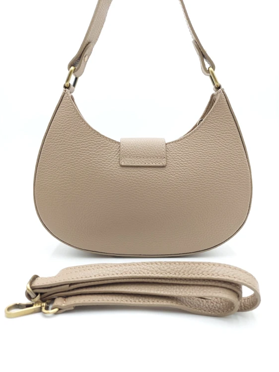 Włoska torebka skórzana taupe – zestaw z długim paskiem