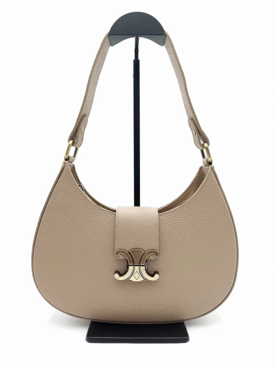 Elegancka torebka damska taupe – skóra naturalna, ozdobna klamra