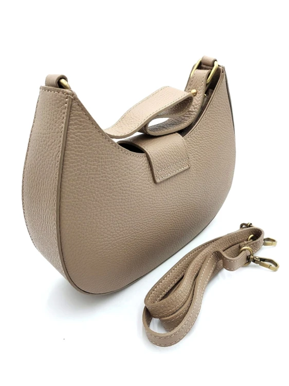 Torebka damska ze skóry naturalnej taupe – widok bok, regulowany pasek