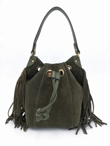 zielona zamszowa torebka na ramię worek wiązany vera pelle