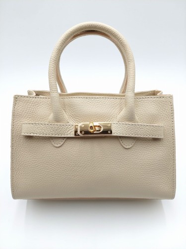 mała torebka skórzana z ozdobnym zapięciem skóra naturalna kolor jasny beż ecru