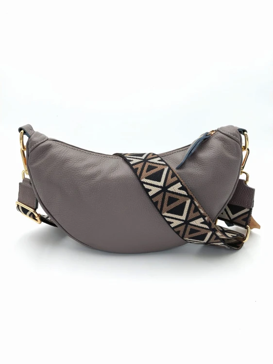 torebka vera pelle ze złotymi okuciami, skóra naturalna w kolorze fango taupe z szarymi akcentami