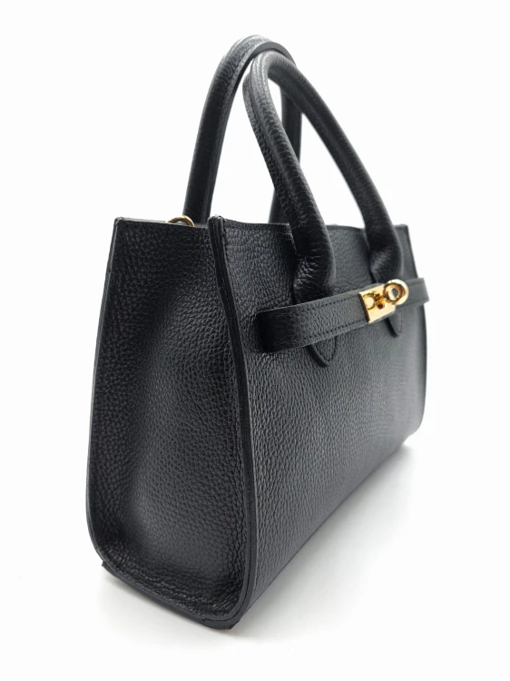 vera pelle włoska czarna torebka skórzana z ozdobnym zapięciem idealna na wesele, wieczorne wyjście lub imprezę