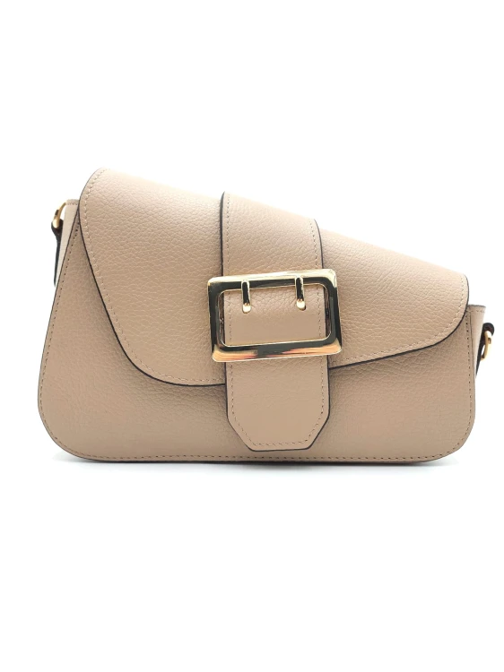 beżowa torebka na ramię z klamrą włoska skóra naturalna