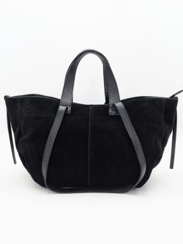 czarna torebka zamszowa shopper z dwoma uchwytami