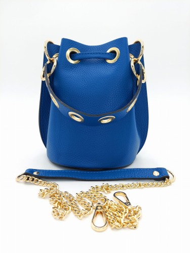 torebka skorzana worek niebieski z paskiem