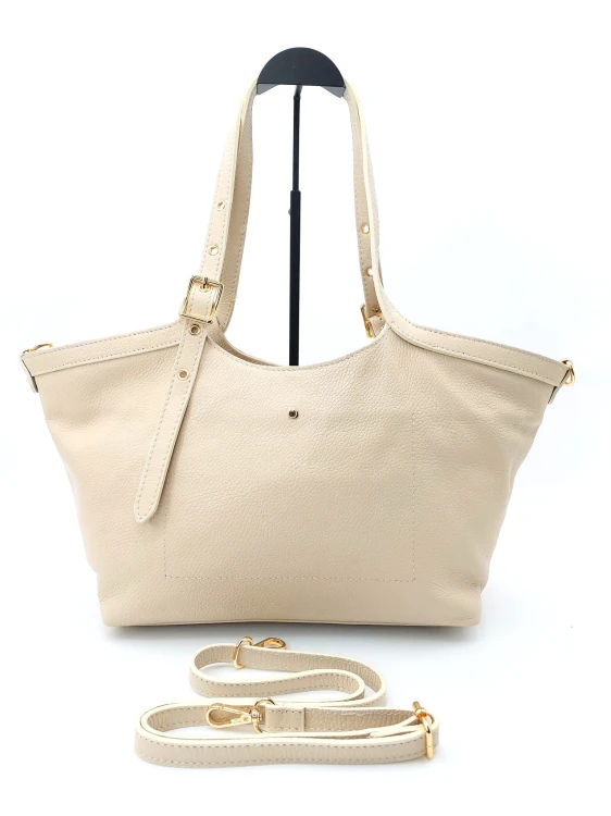 skórzana jasna torebka włoska shopper