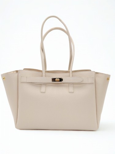 torba shopper jasnobeżowa skóra naturalna