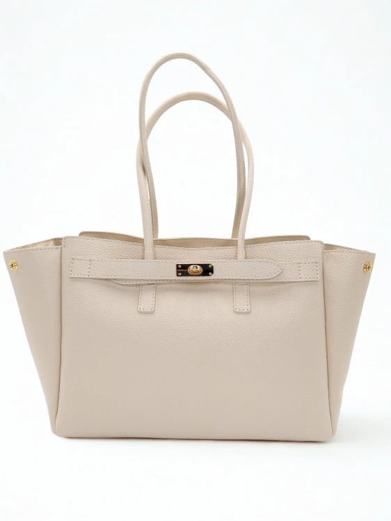 torba shopper jasnobeżowa skóra naturalna