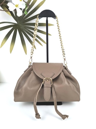 Torebka na łańcuszku beżowa taupe , skórzana vera pelle