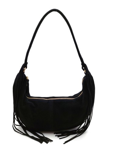 czarna zamszowa torebka na ramię  frędzle