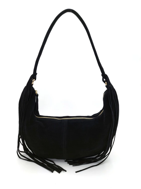 zamszowa torebka na ramie z frędzlami laura biaggi