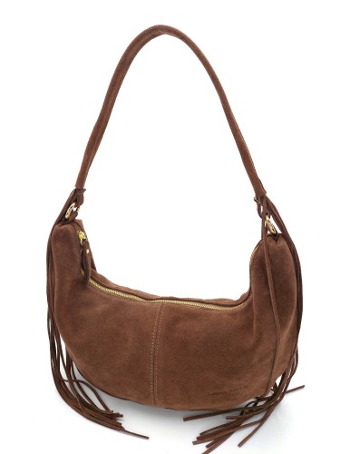 zamszowa torebka damska z frędzlami brazowa
