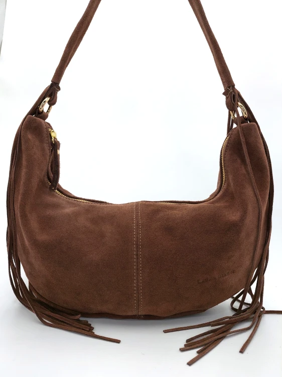 brazowa torebka zamszowa na ramie laura biaggi